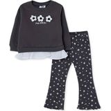 Hellobaby Kız Bebek Bluz-Tayt Çiçek Baskılı Bisiklet Yaka Long Sleeve Reçme - 2 - 3 Yaş - Antrasit Mel