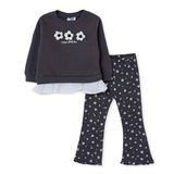 HelloBaby Kız Bebek Bluz-Tayt Çiçek Baskılı Bisiklet Yaka Long Sleeve Reçme - Antrasit
