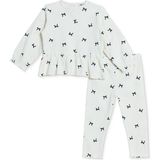 Hellobaby Kız Bebek Bluz-Tayt Fiyonk Baskılı Bisiklet Yaka Long Sleeve Reçme - 2 - 3 Yaş - Ekru Çizgili