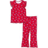 Hellobaby Kız Bebek Bluz-Tayt Kiraz Baskılı Bisiklet Yaka Kısa Kol Reçme - 3 - 6 Ay - Kırmızı