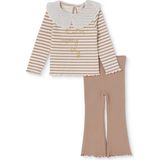Hellobaby Kız Bebek Bluz-Tayt Slogan Baskılı Düğmeli Dantel Yaka Long Sleeve Reçme - 2 - 3 Yaş - Ekru Çizgili