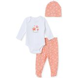 Hellobaby Kız Bebek Body-Alt-Şapka Çiçek Baskılı Çıtçıtlı Bisiklet Yaka Long Sleeve Patikli - 6 - 9 Ay - Ekru