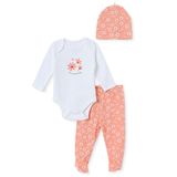 HelloBaby Kız Bebek Body-Alt-Şapka Çiçek Baskılı Çıtçıtlı Bisiklet Yaka Long Sleeve Patikli - Ekru
