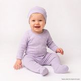 Hellobaby Kız Bebek Body-Alt-Şapka Çiçek Baskılı Çıtçıtlı Bisiklet Yaka Uzun Kol Patikli - 6 - 9 Ay - Lila