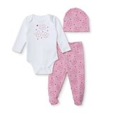 HelloBaby Kız Bebek Body-Alt-Şapka Çiçek Baskılı Çıtçıtlı Bisiklet Yaka Uzun Kol Patikli