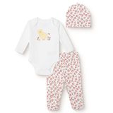 HelloBaby Kız Bebek Body-Alt-Şapka Hayvan Baskılı Çıtçıtlı Bisiklet Yaka Uzun Kol Patikli - Ekru