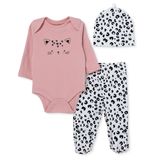 HelloBaby Kız Bebek Body-Alt-Şapka Hayvan Baskılı Çıtçıtlı Bisiklet Yaka Uzun Kol Patikli - Pembe