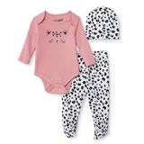 HelloBaby Kız Bebek Body-Alt-Şapka Hayvan Baskılı Çıtçıtlı Bisiklet Yaka Uzun Kol Patikli