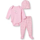 Hellobaby Kız Bebek Body-Alt-Şapka Kelebek Baskılı Çıtçıtlı Bisiklet Yaka Long Sleeve Patikli - 6 - 9 Ay - Pembe