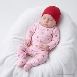 HelloBaby Kız Bebek Body-Alt-Şapka Kiraz Baskılı Çıtçıtlı Bisiklet Yaka Long Sleeve Patikli - Pembe