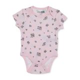 HelloBaby Kız Bebek Body Çiçek Baskılı Çıtçıtlı Zarf Yaka Kısa Kol - Pembe