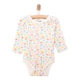 HelloBaby Kız Bebek Body Çiçek Desenli Uzun Kol Ekru -