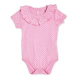 HelloBaby Kız Bebek Body Çıtçıtlı Fırfırlı Yaka Kısa Kol - Pembe