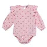 HelloBaby Kız Bebek Body Kalp Baskılı Çıtçıtlı Bisiklet Yaka Long Sleeve - Açık Pembe