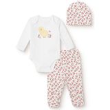 Hellobaby Kız Bebek Body-Patikli Alt-Şapka Interlok Bisiklet Yaka Uzun Kol Patikli Paça - Ekru - 6 - 9 Ay