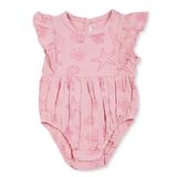 HelloBaby Kız Bebek Body Plaj Baskılı Çıtçıtlı Bisiklet Yaka Sleeveless - Pembe