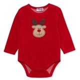 HelloBaby Kız Bebek Body Yeniyıl Baskılı Çıtçıtlı Bisiklet Yaka Long Sleeve - Kırmızı