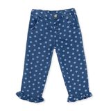 HelloBaby Kız Bebek Denim Pantolon Çiçek Baskılı Düğmeli Reçme - İndigo