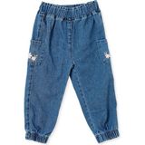 Hellobaby Kız Bebek Denim Pantolon Çiçek Baskılı Lastikli - İndigo - 3 - 4 Yaş