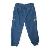 HelloBaby Kız Bebek Denim Pantolon Çiçek Baskılı Lastikli - İndigo