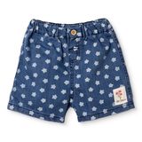 HelloBaby Kız Bebek Denim Şort Çiçek Baskılı Düğmeli Reçme - İndigo