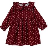 Hellobaby Kız Bebek Elbise Çiçek Baskılı Bebe Yaka Long Sleeve - Bordo Çiçekli - 3 - 4 Yaş