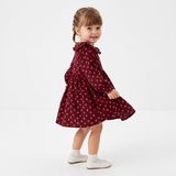 HelloBaby Kız Bebek Elbise Çiçek Baskılı Bebe Yaka Long Sleeve - Bordo