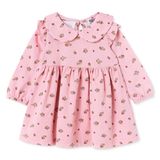 HelloBaby Kız Bebek Elbise Çiçek Baskılı Bebe Yaka Long Sleeve Reçme - Gül Kurusu