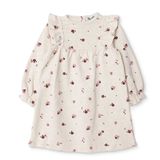 HelloBaby Kız Bebek Elbise Çiçek Baskılı Bisiklet Yaka Long Sleeve - Ekru
