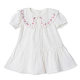 HelloBaby Kız Bebek Elbise Çiçek Baskılı Bisiklet Yaka Short Sleeve - Ekru