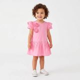 HelloBaby Kız Bebek Elbise Çiçek Baskılı Bisiklet Yaka Short Sleeve - Pembe