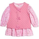 Hellobaby Kız Bebek Elbise Çiçek Baskılı Çıtçıtlı Bisiklet Yaka Uzun Kol - 6 - 9 Ay - Pembe