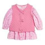 HelloBaby Kız Bebek Elbise Çiçek Baskılı Çıtçıtlı Bisiklet Yaka Uzun Kol - Pembe
