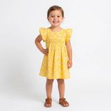 Hellobaby Kız Bebek Elbise Çiçek Baskılı Düğmeli Bisiklet Yaka Short Sleeve Reçme - Sarı - 9 - 12 Ay