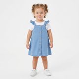HelloBaby Kız Bebek Elbise Çiçek Baskılı Düğmeli Modelli Yaka İp Askılı - İndigo
