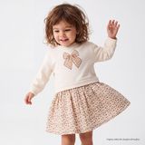 HelloBaby Kız Bebek Elbise Fiyonk Baskılı Bisiklet Yaka Long Sleeve - Ekru