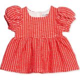 Hellobaby Kız Bebek Elbise Kareli Çıtçıtlı Bisiklet Yaka Kısa Kol - 9 - 12 Ay - Kırmızı