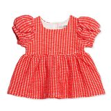 HelloBaby Kız Bebek Elbise Kareli Çıtçıtlı Bisiklet Yaka Kısa Kol - Kırmızı