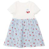 HelloBaby Kız Bebek Elbise Kiraz Baskılı Çıtçıtlı Bisiklet Yaka Kısa Kol Reçme - Ekru