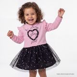 HelloBaby Kız Bebek Elbise Yazı Baskılı Bisiklet Yaka Long Sleeve - Pembe