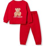 Hellobaby Kız Bebek Eşofman Takımı Ayı Baskılı Bisiklet Yaka Uzun Kol Lastikli - Kırmızı - 2 - 3 Yaş