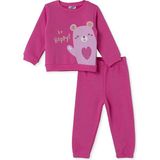Hellobaby Kız Bebek Eşofman Takımı Ayı Baskılı Bisiklet Yaka Uzun Kol Lastikli - Pembe - 6 - 9 Ay