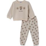 Hellobaby Kız Bebek Eşofman Takımı Çiçek Baskılı Bisiklet Yaka Uzun Kol Lastikli - Bej - 3 - 6 Ay