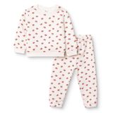HelloBaby Kız Bebek Eşofman Takımı Çiçek Baskılı Bisiklet Yaka Uzun Kol Lastikli - Ekru
