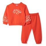 HelloBaby Kız Bebek Eşofman Takımı Çiçek Baskılı Bisiklet Yaka Uzun Kol Lastikli - Mercan