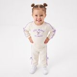 HelloBaby Kız Bebek Eşofman Takımı Fiyonk Baskılı Bisiklet Yaka Long Sleeve Reçme - Ekru
