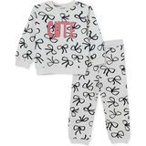 Hellobaby Kız Bebek Eşofman Takımı Fiyonk Baskılı Bisiklet Yaka Uzun Kol Lastikli - Ekru Çicekli - 4 - 5 Yaş
