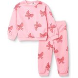 Hellobaby Kız Bebek Eşofman Takımı Fiyonk Baskılı Bisiklet Yaka Uzun Kol Lastikli - Pembe Desenli - 4 - 5 Yaş