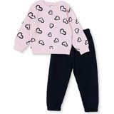 Hellobaby Kız Bebek Eşofman Takımı Kalp Baskılı Bisiklet Yaka Uzun Kol Lastikli - Pembe Desenli - 6 - 9 Ay