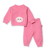 HelloBaby Kız Bebek Eşofman Takımı Tavşan Baskılı Bisiklet Yaka Long Sleeve Lastikli - Pembe